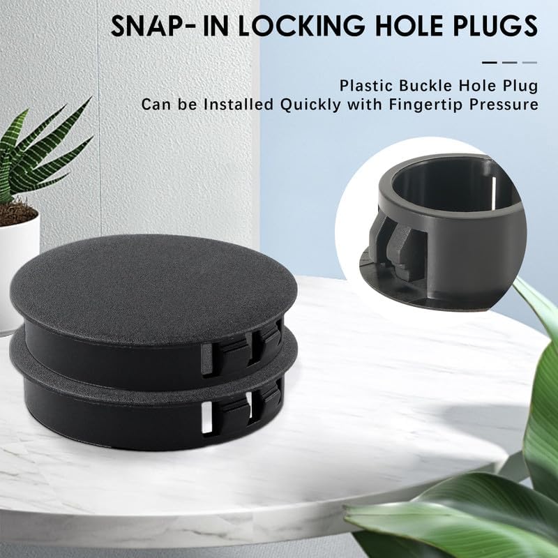 BOPOREAE 15PCS 1-1/4 In/32 mm Plastic Hole Plugs, Black Flush Mount Panel Plugs Button Locking Snap in Locking Screw Hole Cover, Tubing Post End Cap for Chair Table Furniture Cabinet - Image 3